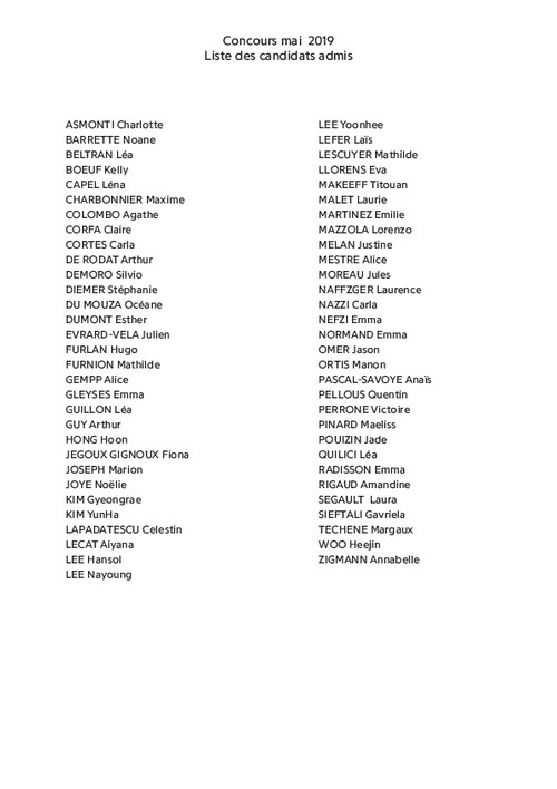 Liste des candidats admis - Concours mai 2019 - Agrandir l'image, .PDF 14.6Ko (fenêtre modale)